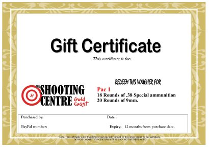 PAC 1, Gift Certificate for The Shooting Centre Gold Coast QLD