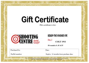 PAC 7, Gift Certificate for The Shooting Centre Gold Coast QLD